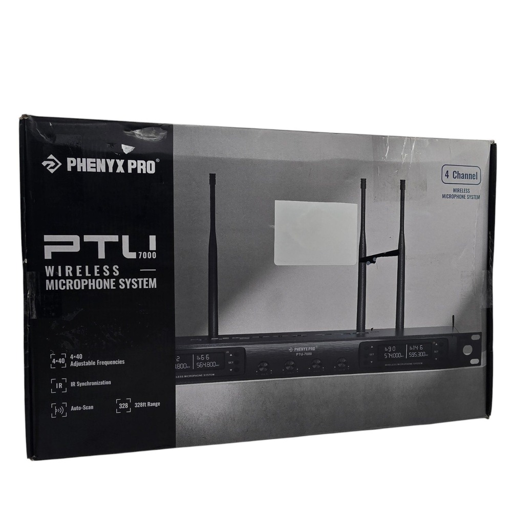 Phenyx Pro PTU-7000-4B 4-Channel UHF Wireless Microphone System 4 Bodypack Mics